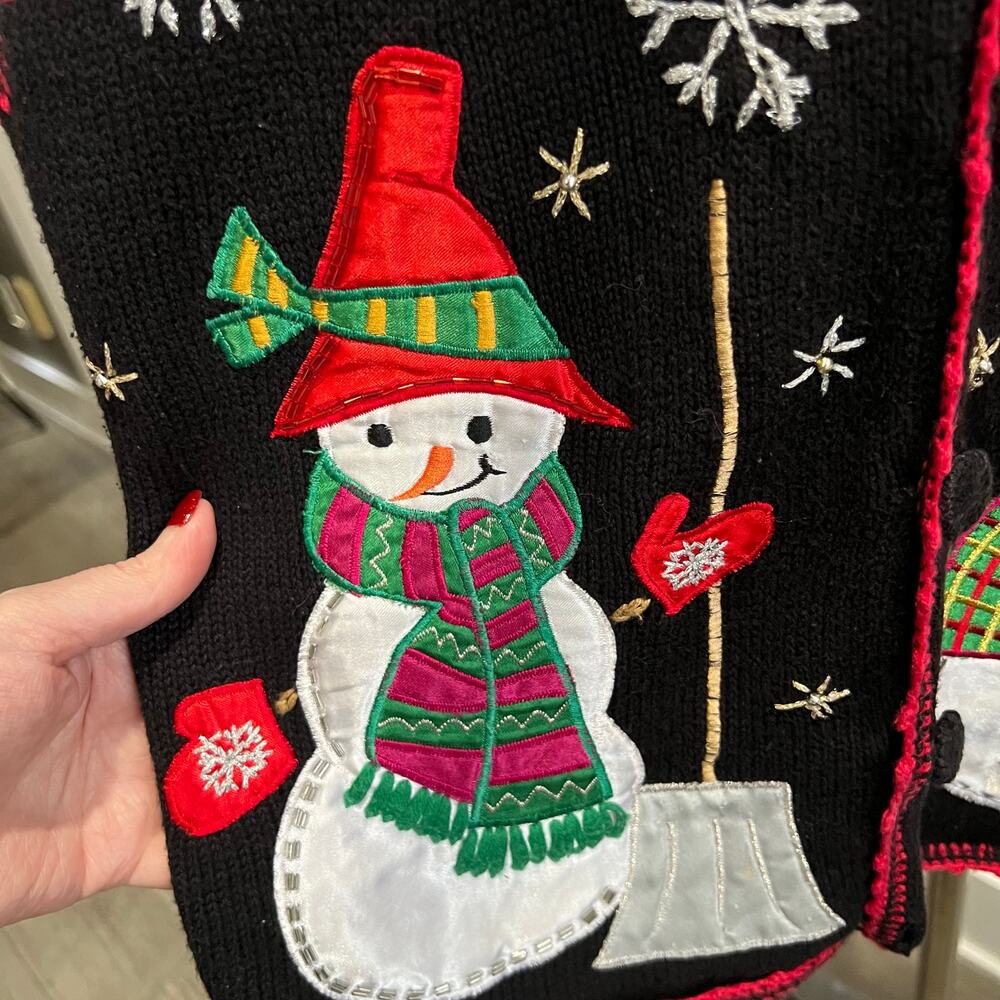 Vintage NutCracker Christmas Sweater Vest Women's Medium Black Ugly Snowman - Picture 3 of 9